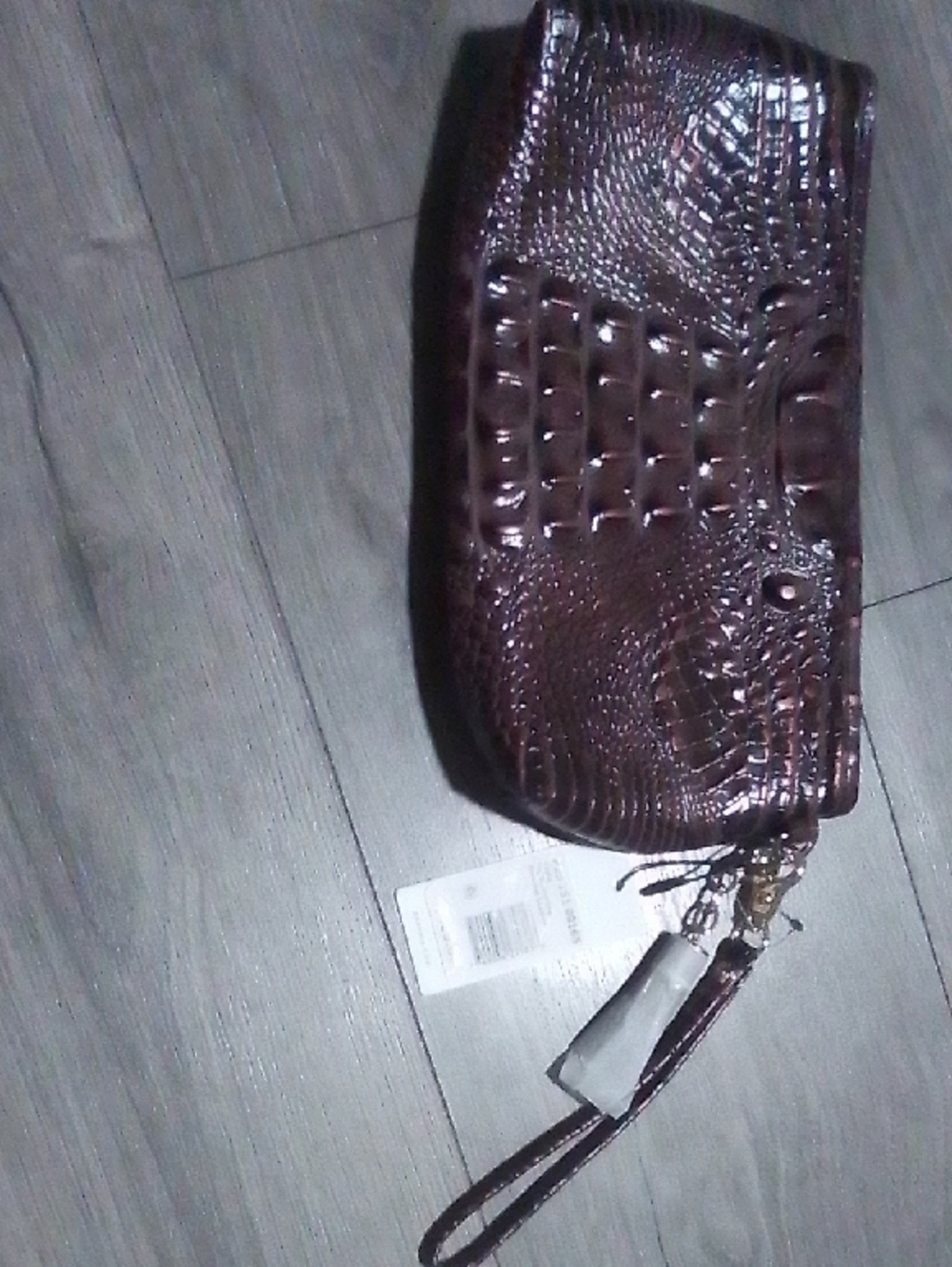 Brahmin Dark Brown Croc-Embossed Wristlet Clutch
